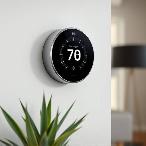 Gros plan sur un thermostat intelligent install&eacute; sur un mur